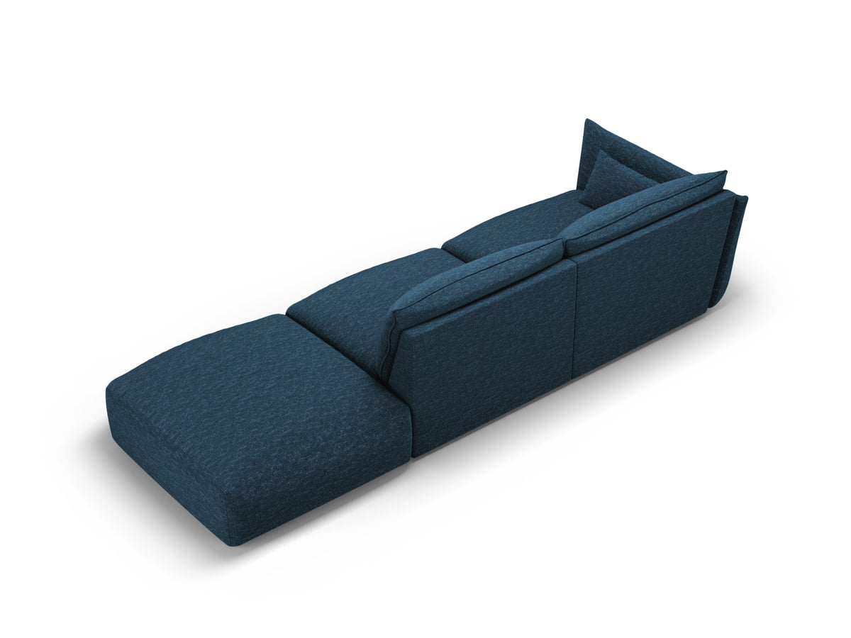 4er Sofa Matera mit Rückenlehne und Ottoman, Stoffbezug, kurze schwarze Beine