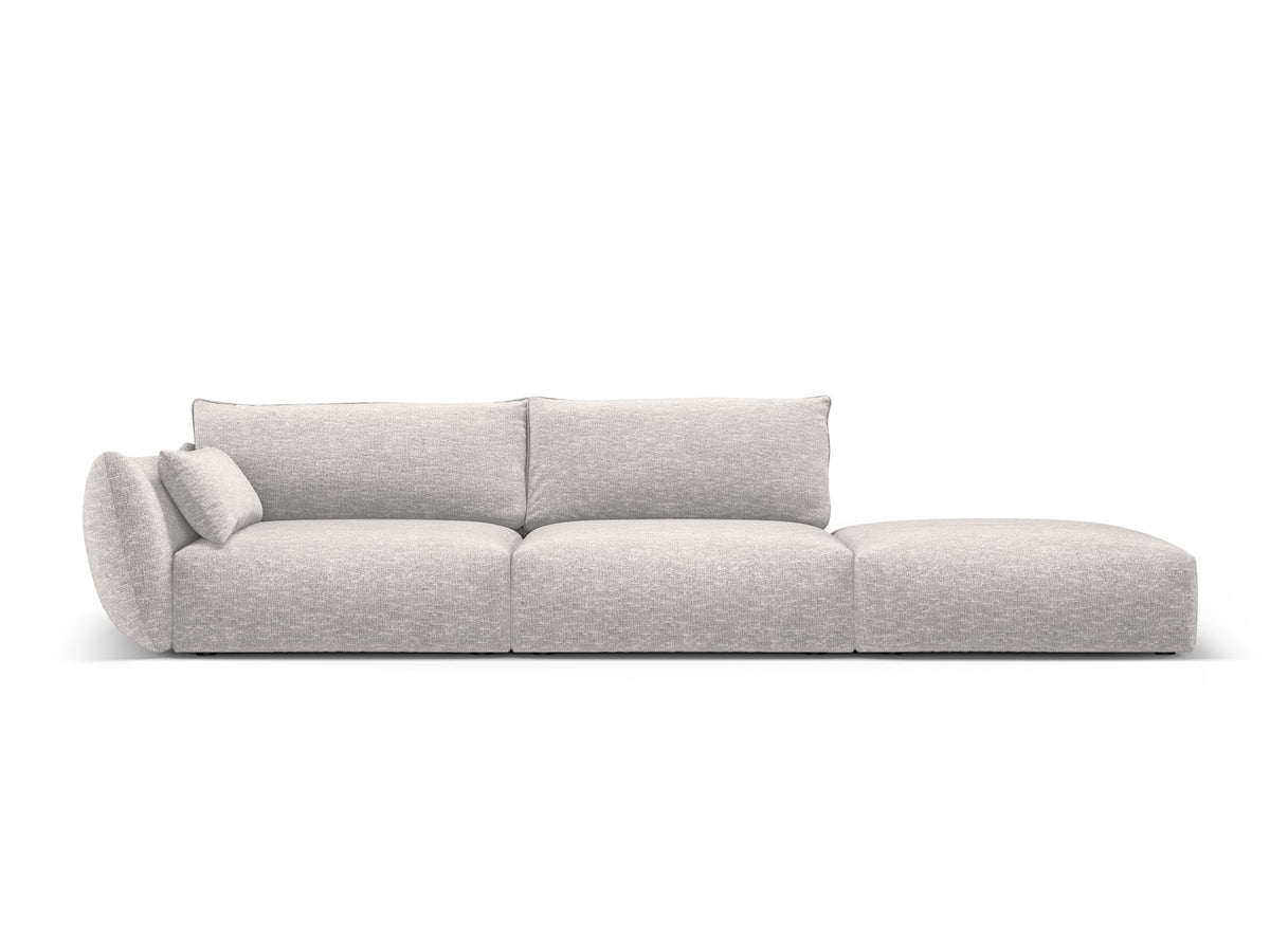 4er Sofa Matera mit Rückenlehne und Ottoman, Stoffbezug, kurze schwarze Beine