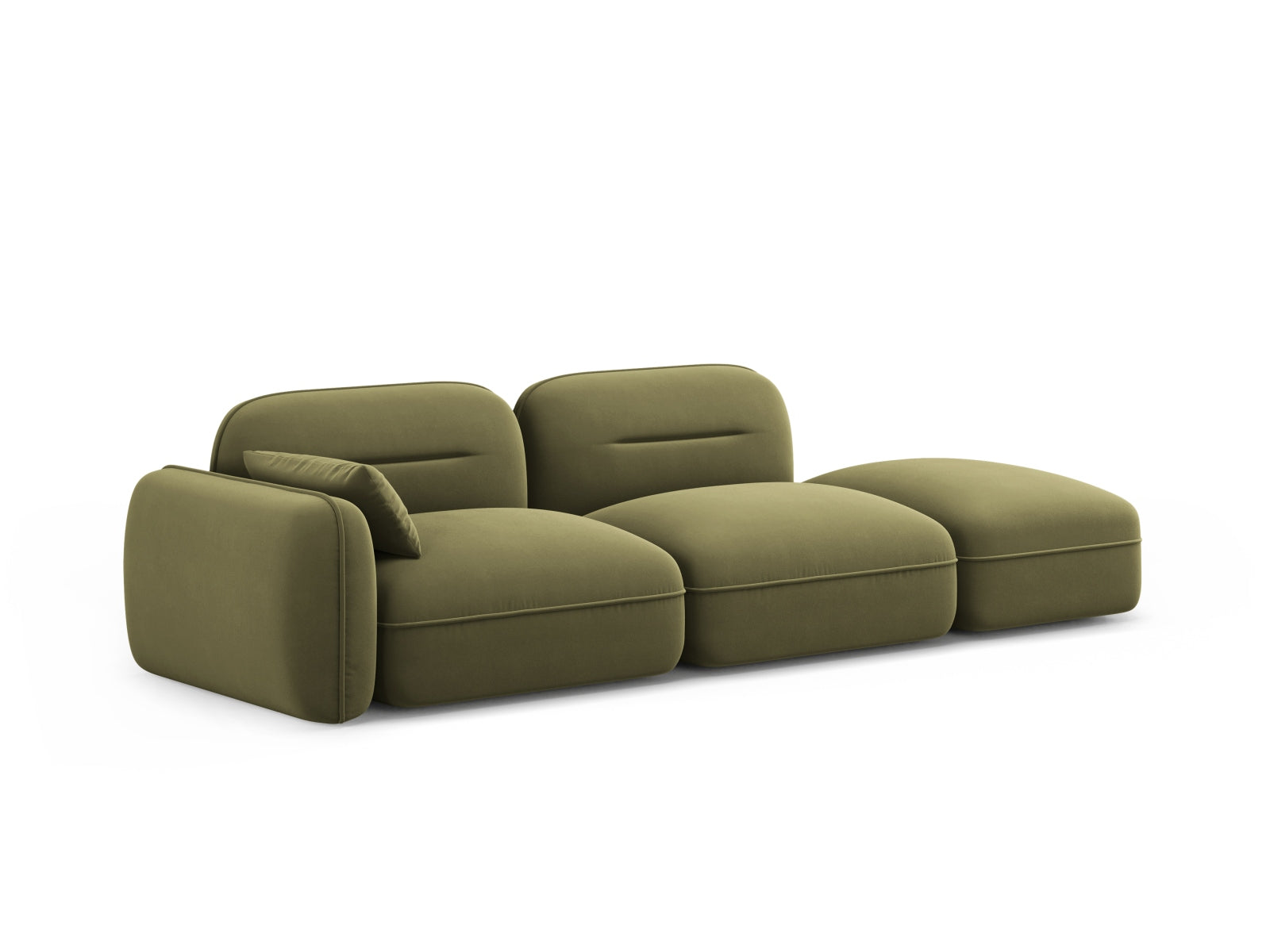 Modulares 3-Sitzer Sofa "Sydney" in zartem Hellgrün, mit luxuriöser Velour-Oberfläche, perfekt für moderne und elegante Wohnkonzepte.