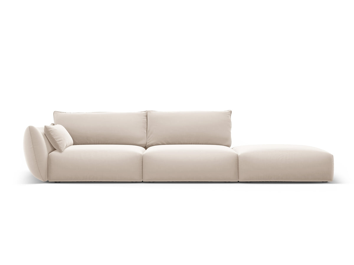 4er Sofa Matera mit Rückenlehne und Ottoman, Stoffbezug, kurze schwarze Beine