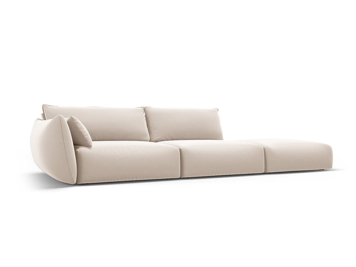 4er Sofa Matera mit Rückenlehne und Ottoman, Stoffbezug, kurze schwarze Beine