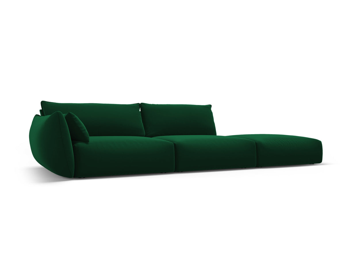 4er Sofa Matera mit Rückenlehne und Ottoman, Stoffbezug, kurze schwarze Beine