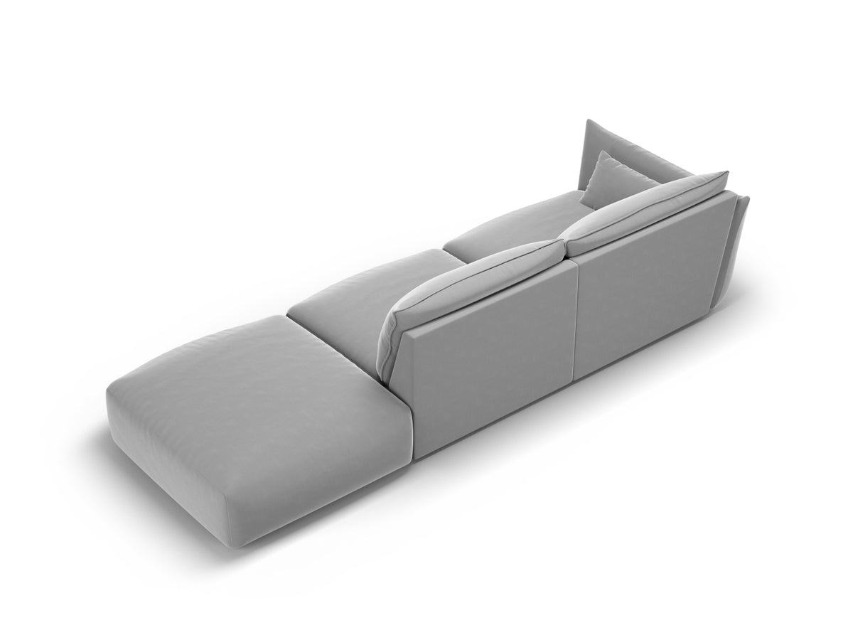 4er Sofa Matera mit Rückenlehne und Ottoman, Stoffbezug, kurze schwarze Beine