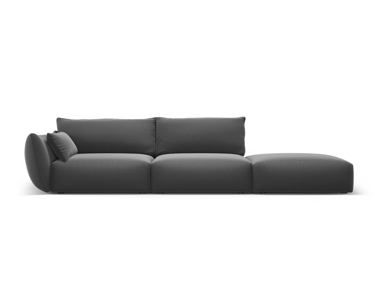 4er Sofa Matera mit Rückenlehne und Ottoman, Stoffbezug, kurze schwarze Beine