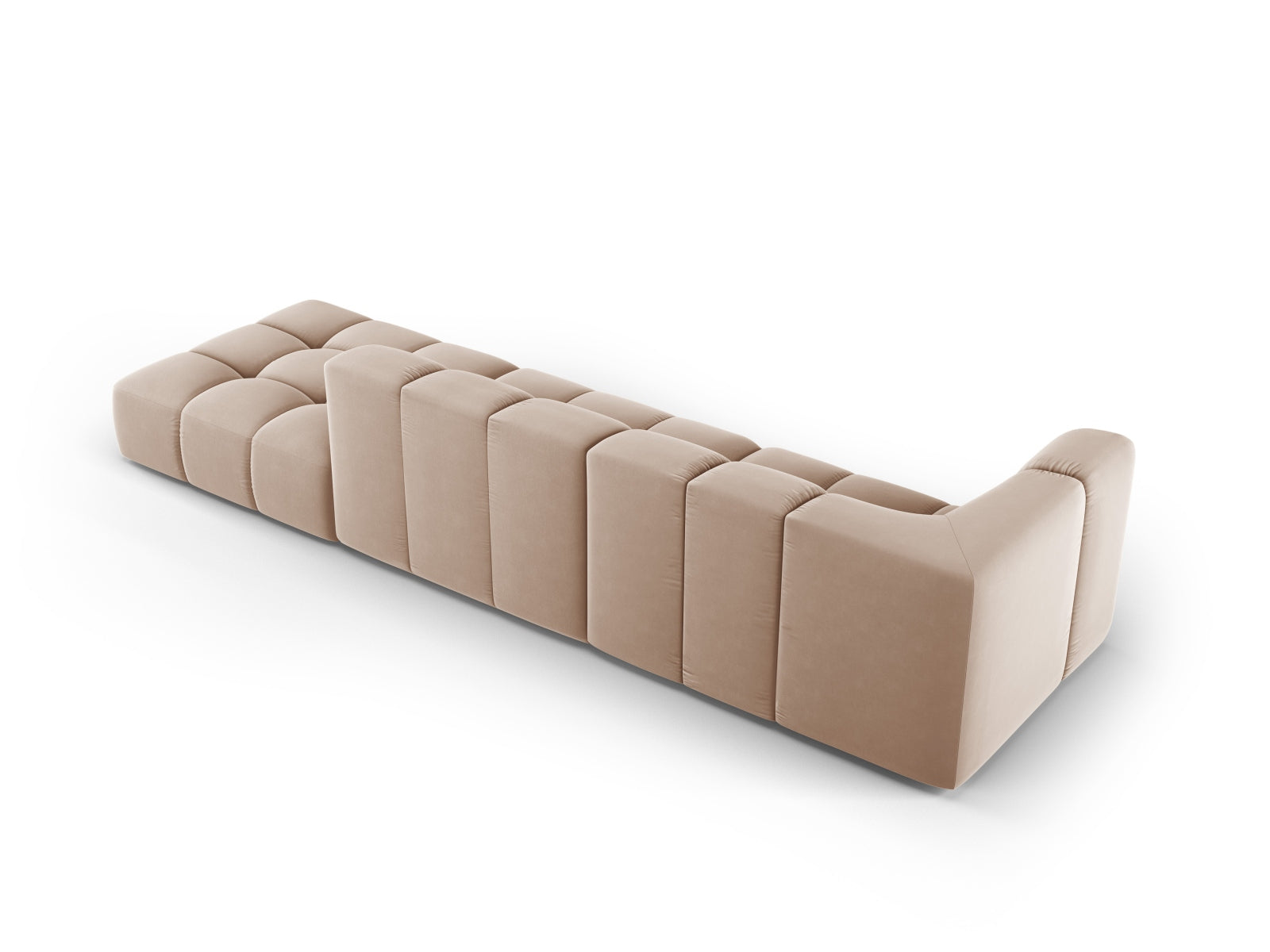 Elegantes 4-Sitzer Sofa Moritz in Beige-Bluvel, modular und vielseitig, perfekt für stilvolle Wohnräume, angeboten von Cosmopolitan Design.