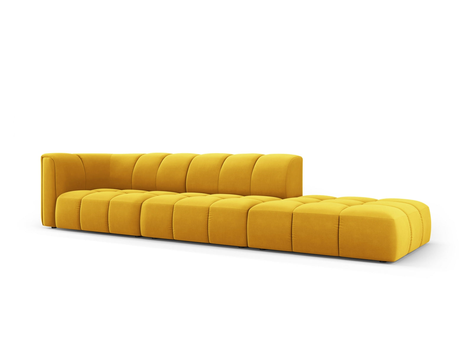 Elegantes 4-Sitzer Sofa Moritz in Yellow-Bluvel, ideal für moderne Wohnräume, präsentiert von KAQTU Design AG.