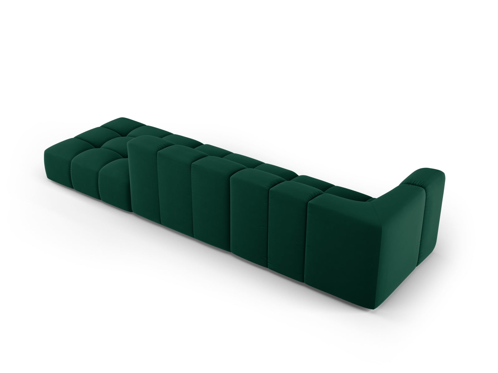 Modulares 4-Sitzer Sofa Moritz in edlem Bottle Green-Bluvel, perfekt für moderne Wohnkonzepte und gemütliche Zusammenkünfte.