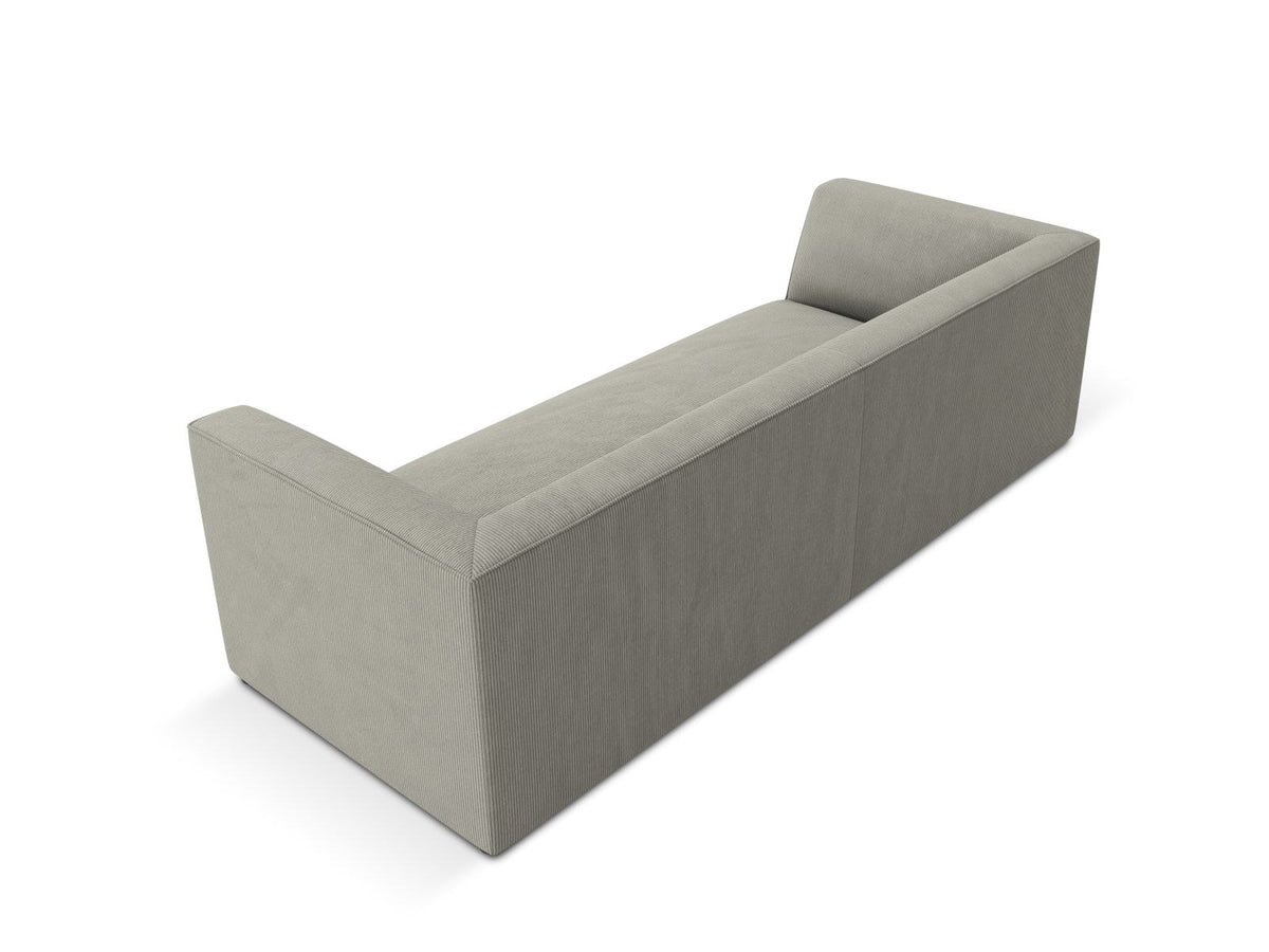 Gelbes 3-Sitzer Sofa Siena mit Massivholzrahmen, Ottawa-Stoffbezug und schwarzen Kunststoffbeinen aus Polypropylen, Frontalansicht.