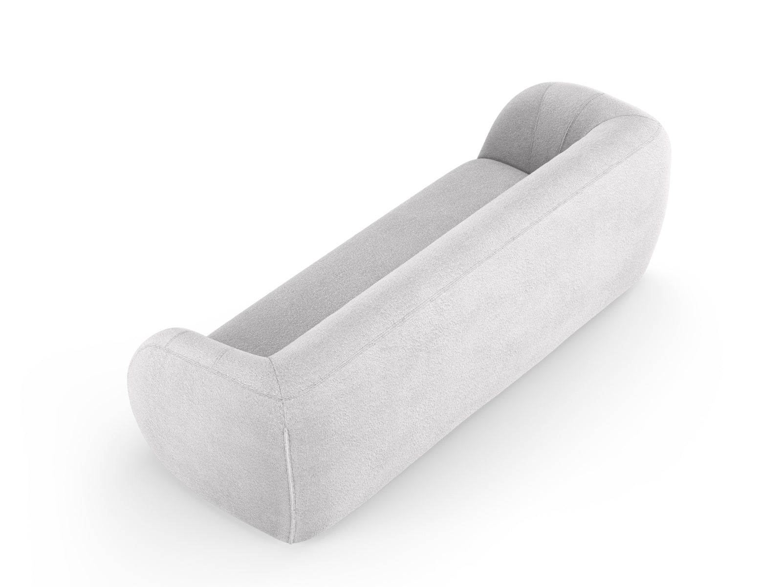 Elegantes 3-Sitzer Sofa "Essen" in weicher Boucle-Oberfläche, hellgrau, ideal für zeitgemäße Inneneinrichtungen von Cosmopolitan Design.
