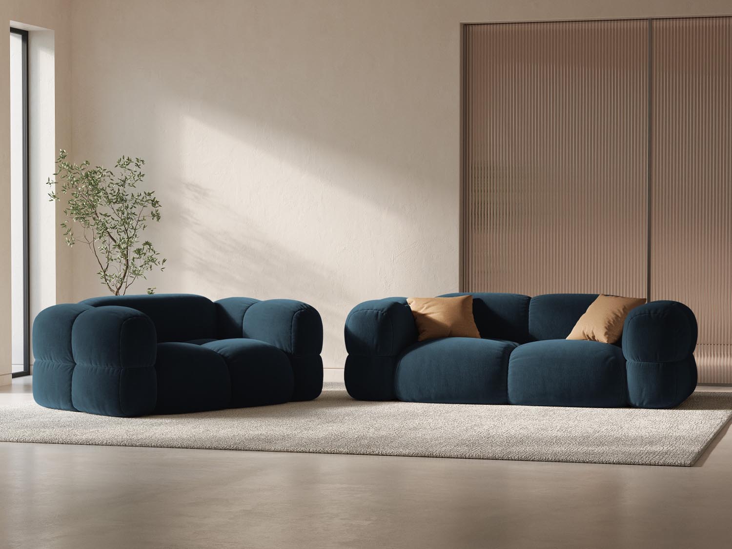 Elegantes Loretto Velour Sofa in tiefem Petrol, 3-Sitzer mit modernem Design, ideal für stilvolle Wohnräume.