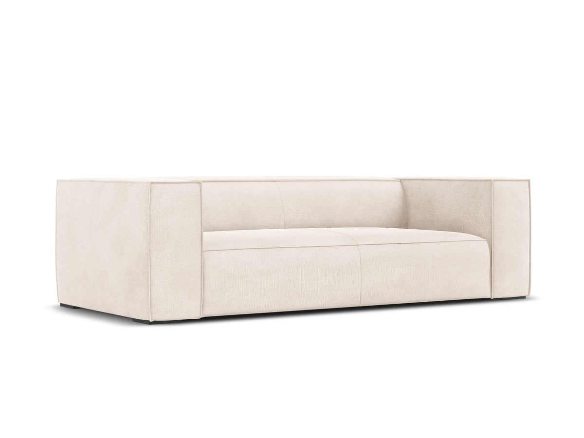 Beiges 3er Sofa Turin von Cosmopolitan Design mit Chenille-Stoffbezug Rosario, Massivholzrahmen und Beinen aus schwarzem Buchenholz.