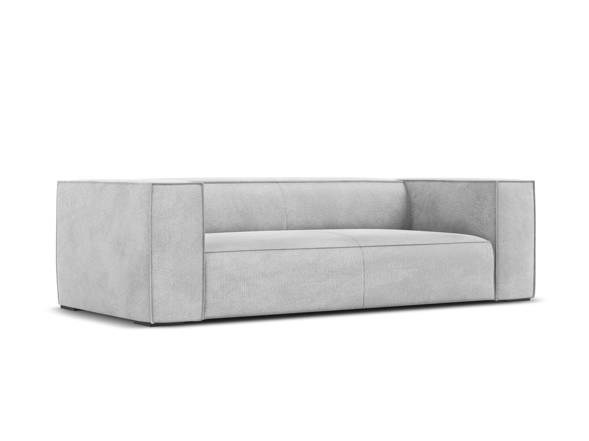 Beiges 3er Sofa Turin von Cosmopolitan Design mit Chenille-Stoffbezug Rosario, Massivholzrahmen und Beinen aus schwarzem Buchenholz.