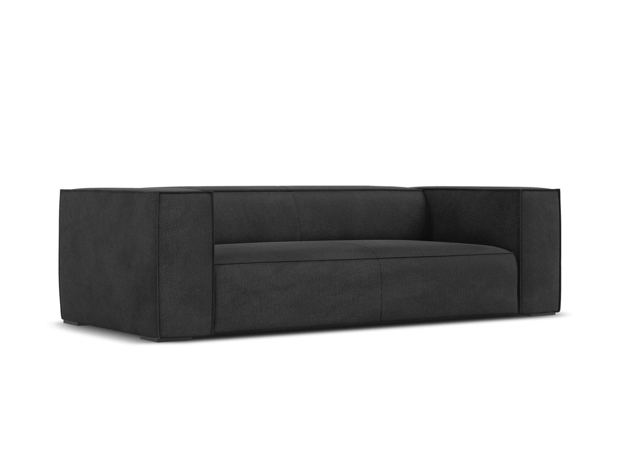 Beiges 3er Sofa Turin von Cosmopolitan Design mit Chenille-Stoffbezug Rosario, Massivholzrahmen und Beinen aus schwarzem Buchenholz.