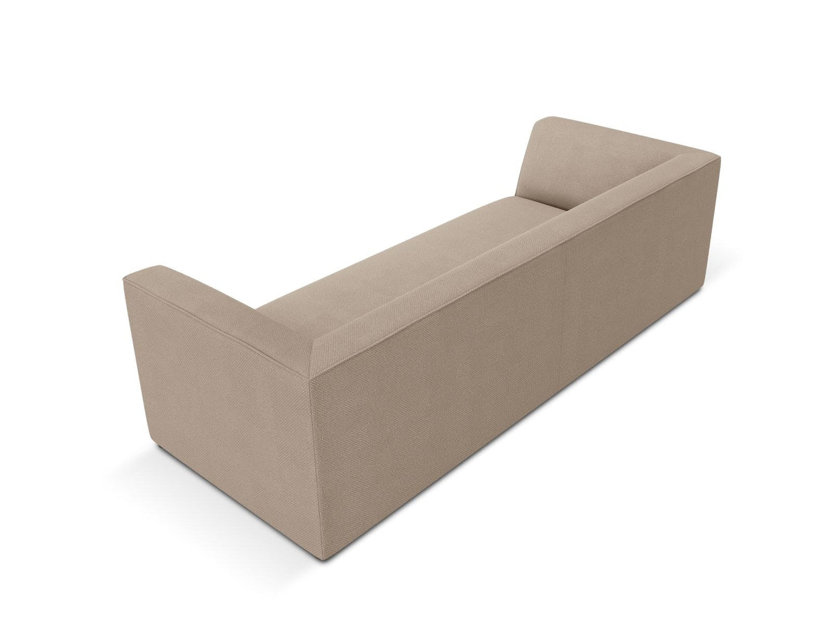Gelbes 3-Sitzer Sofa Siena mit Massivholzrahmen, Ottawa-Stoffbezug und schwarzen Kunststoffbeinen aus Polypropylen, Frontalansicht.