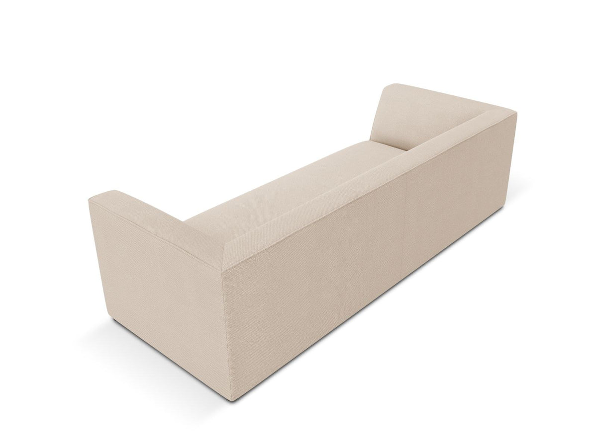 Gelbes 3-Sitzer Sofa Siena mit Massivholzrahmen, Ottawa-Stoffbezug und schwarzen Kunststoffbeinen aus Polypropylen, Frontalansicht.