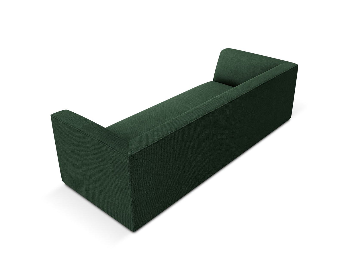Gelbes 3-Sitzer Sofa Siena mit Massivholzrahmen, Ottawa-Stoffbezug und schwarzen Kunststoffbeinen aus Polypropylen, Frontalansicht.