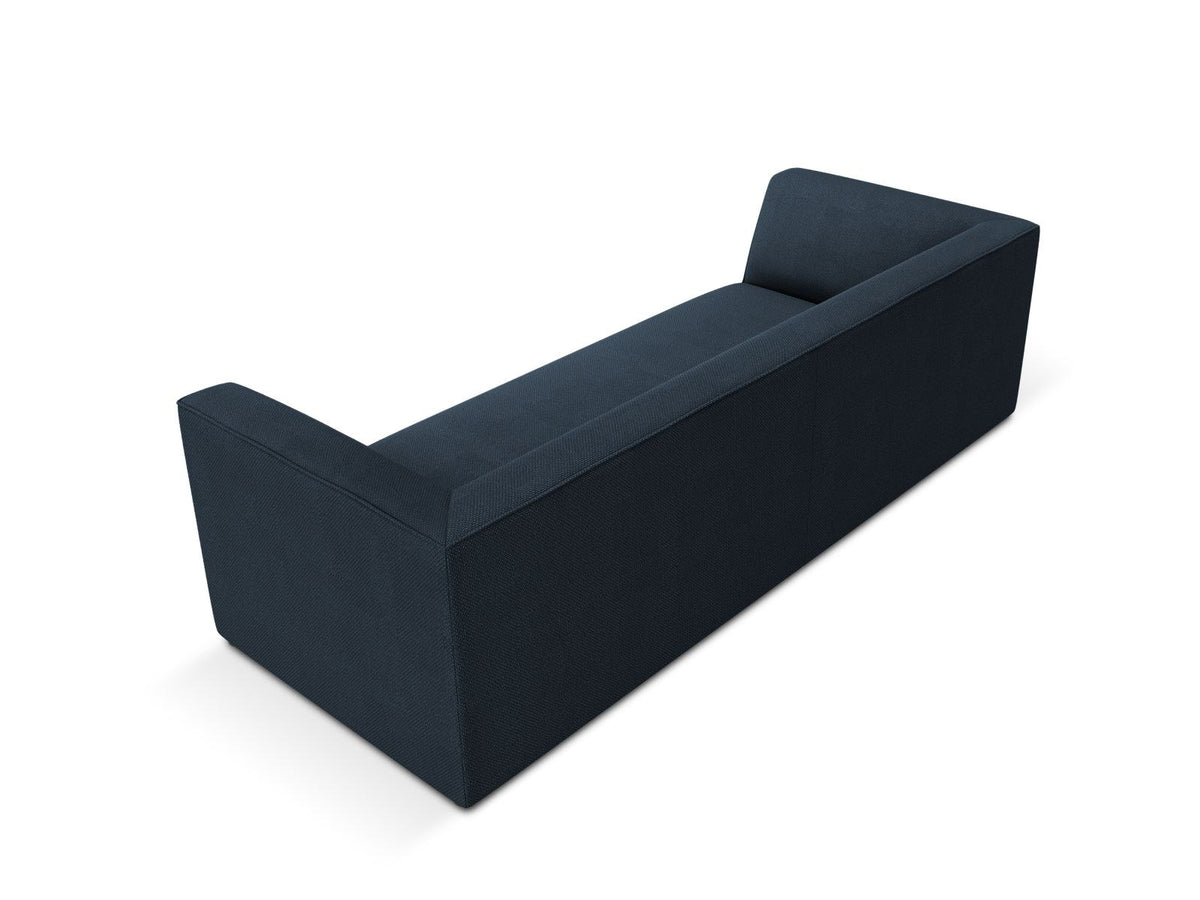 Gelbes 3-Sitzer Sofa Siena mit Massivholzrahmen, Ottawa-Stoffbezug und schwarzen Kunststoffbeinen aus Polypropylen, Frontalansicht.