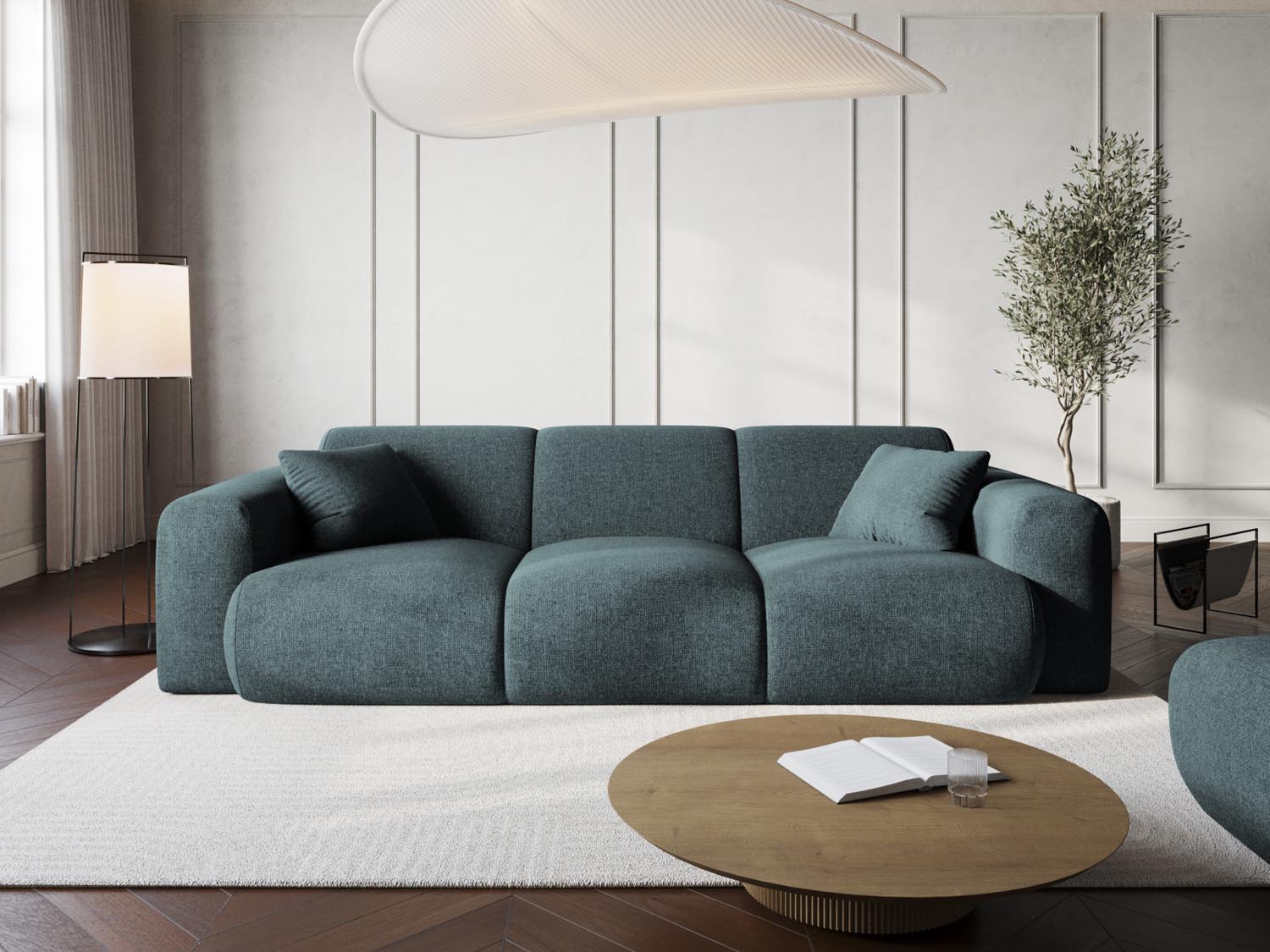 Elegantes Nolio 3-Sitzer Sofa in Petrol-Haga, ideal für stilvolle Wohnräume. Modernes Design von Cosmopolitan Design.