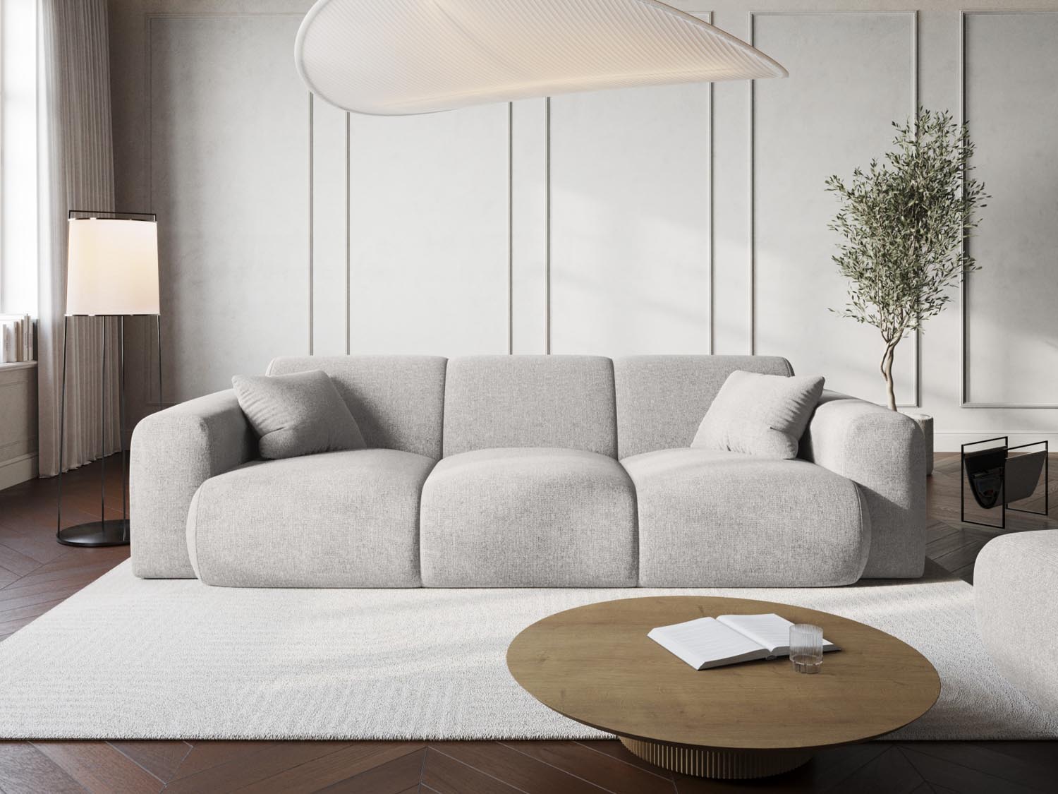Elegantes Nolio 3-Sitzer Sofa in hellem Grau, ideal für moderne Wohnräume, präsentiert von Cosmopolitan Design.