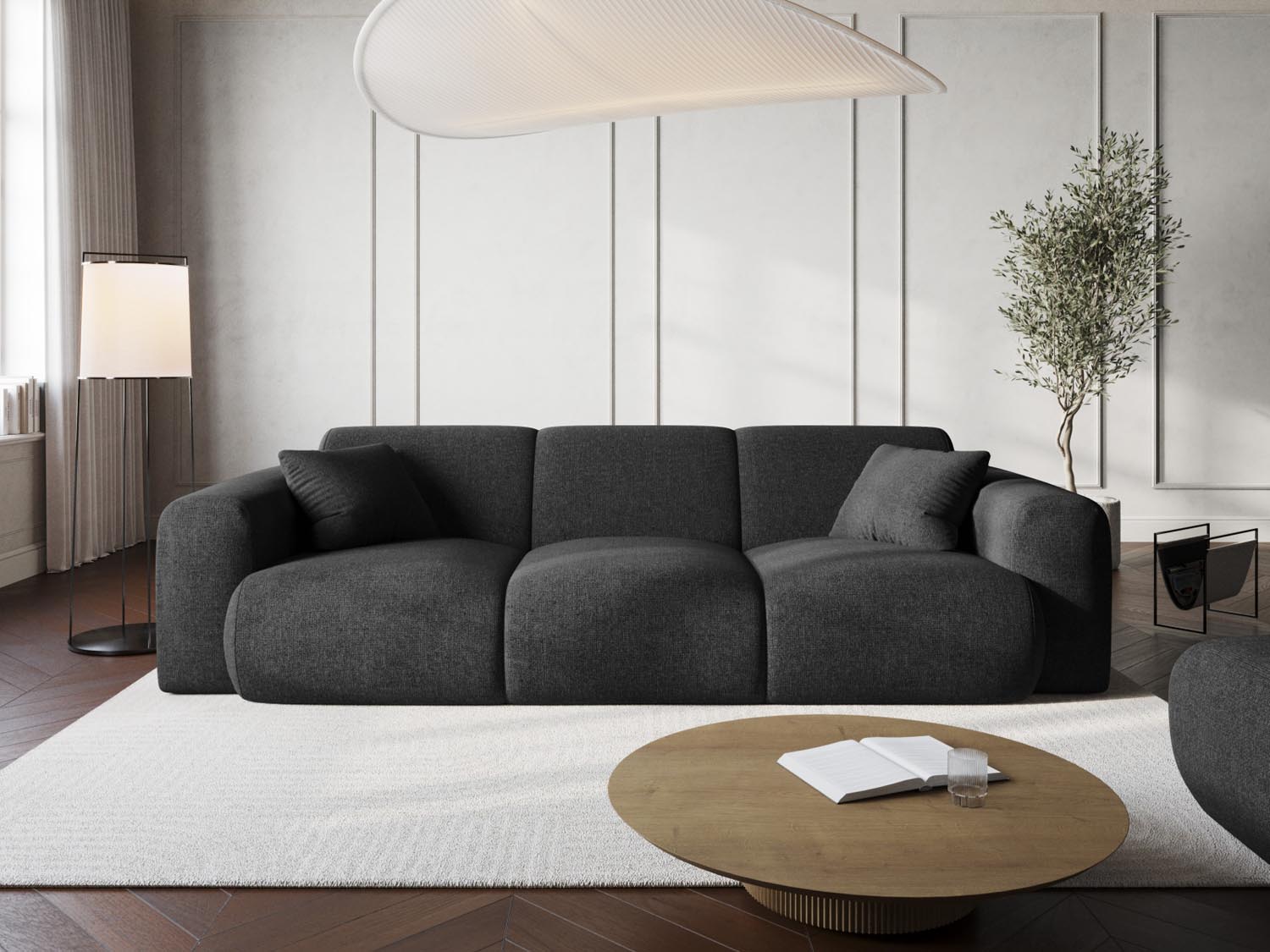 Elegantes Nolio 3-Sitzer Sofa in Schwarz, 95 cm, stilvoll und modern, ideal für jedes Wohnzimmer, präsentiert von Cosmopolitan Design.