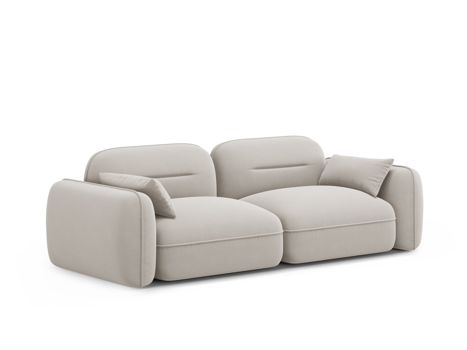 Modulares 3-Sitzer Sofa Sydney aus Velours in sanftem Beige, vereint zeitgemäße Ästhetik mit hohem Sitzkomfort für Ihr Zuhause.