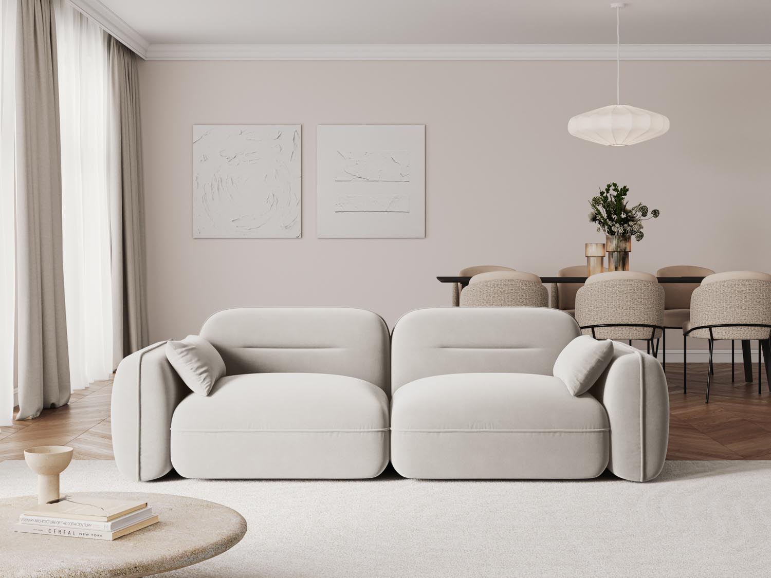 Elegantes Sydney Velour Modular Sofa in hellem Beige, ideal für stilvolle Wohnräume. Perfekte Kombination aus Komfort und modernem Design.