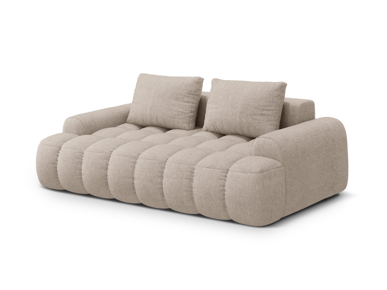 Modernes Linz 3-Sitzer Sofa in Sand-Sorella, perfekt für gemütliche Wohnzimmer, entworfen von Cosmopolitan Design.