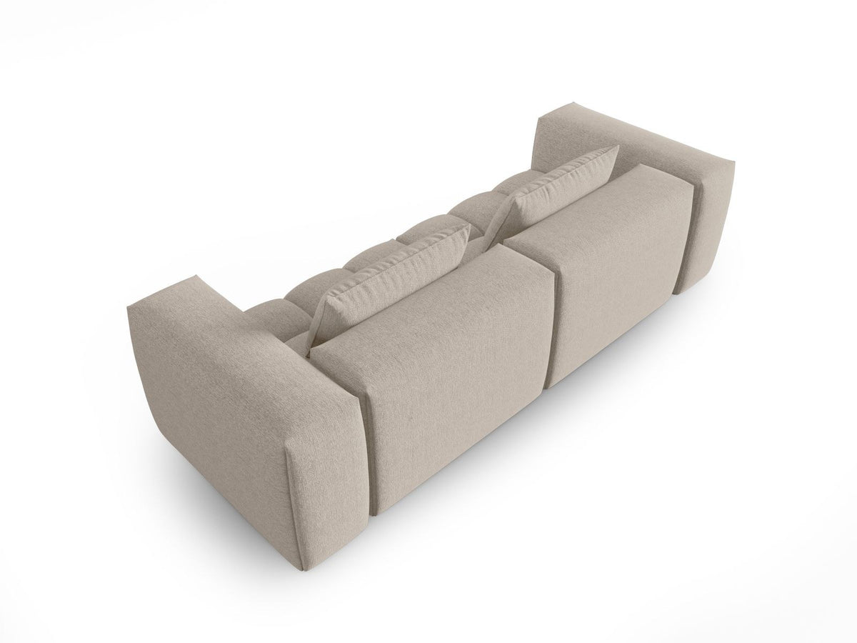 Modulares 3-Sitzer Sofa Verona in Beige mit Sorella-Stoffbezug, schwarzen Kunststoffbeinen und massivem Holzrahmen, Ansicht von vorne.