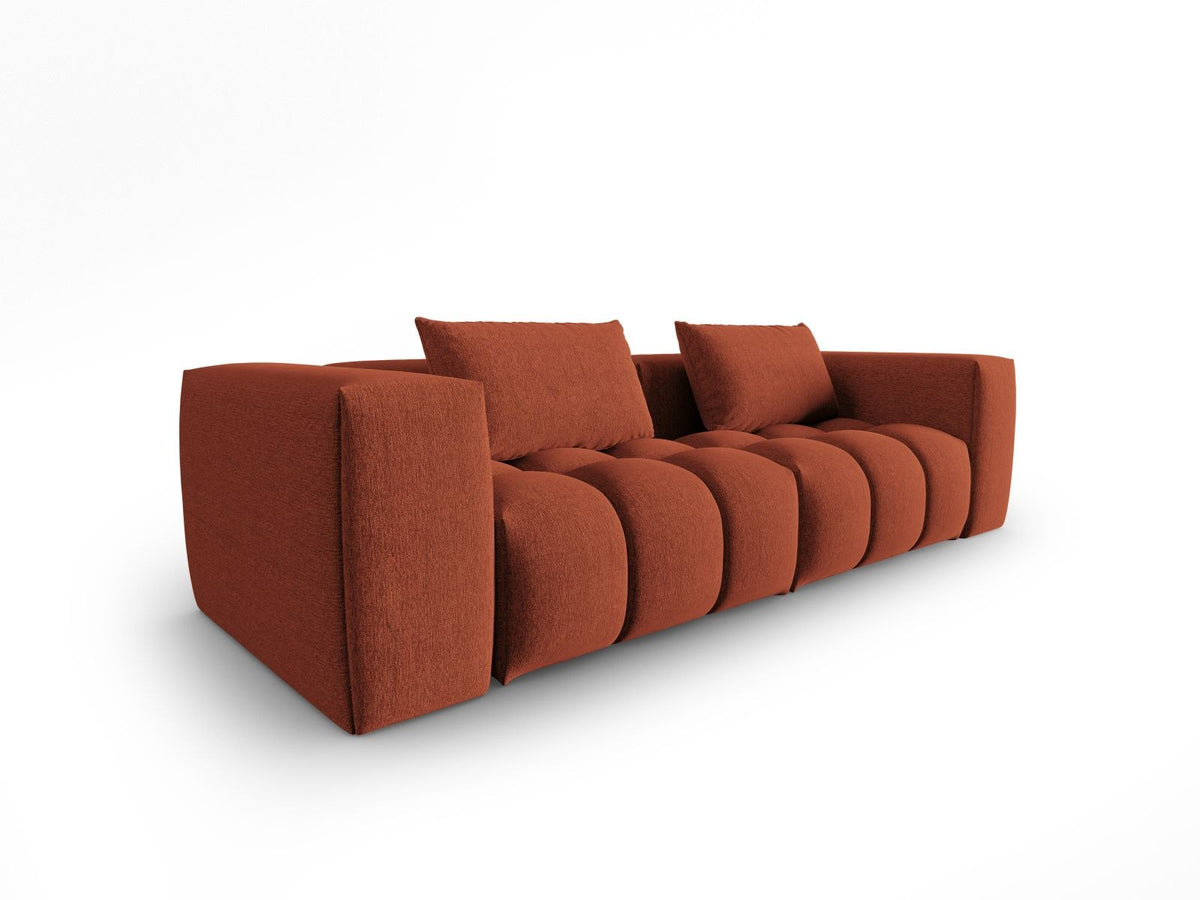 Modulares 3-Sitzer Sofa Verona in Beige mit Sorella-Stoffbezug, schwarzen Kunststoffbeinen und massivem Holzrahmen, Ansicht von vorne.
