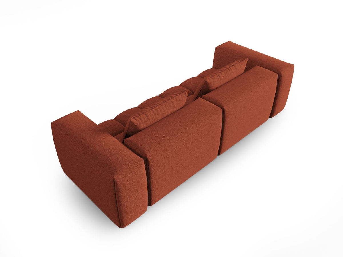 Modulares 3-Sitzer Sofa Verona in Beige mit Sorella-Stoffbezug, schwarzen Kunststoffbeinen und massivem Holzrahmen, Ansicht von vorne.