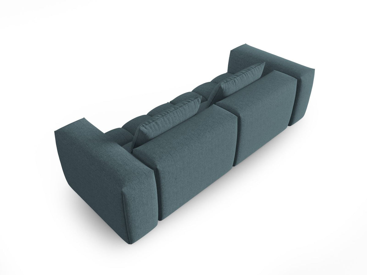 Modulares 3-Sitzer Sofa Verona in Beige mit Sorella-Stoffbezug, schwarzen Kunststoffbeinen und massivem Holzrahmen, Ansicht von vorne.
