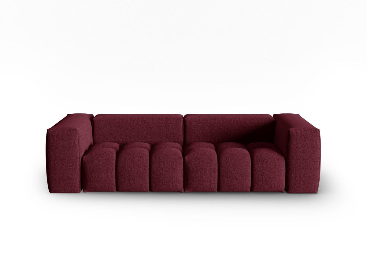 Modulares 3-Sitzer Sofa Verona in Beige mit Sorella-Stoffbezug, schwarzen Kunststoffbeinen und massivem Holzrahmen, Ansicht von vorne.