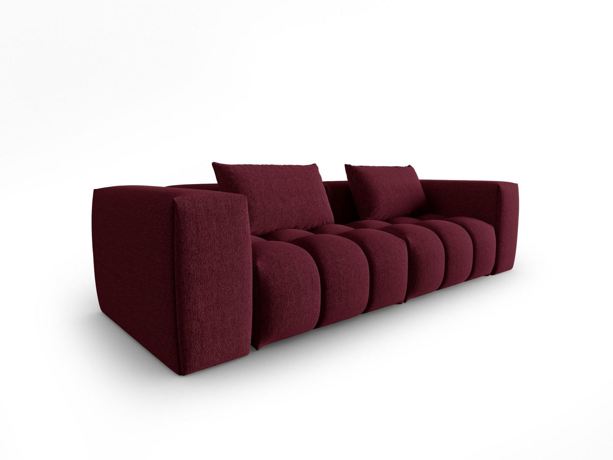 Modulares 3-Sitzer Sofa Verona in Beige mit Sorella-Stoffbezug, schwarzen Kunststoffbeinen und massivem Holzrahmen, Ansicht von vorne.