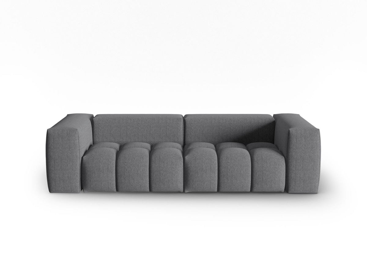 Modulares 3-Sitzer Sofa Verona in Beige mit Sorella-Stoffbezug, schwarzen Kunststoffbeinen und massivem Holzrahmen, Ansicht von vorne.