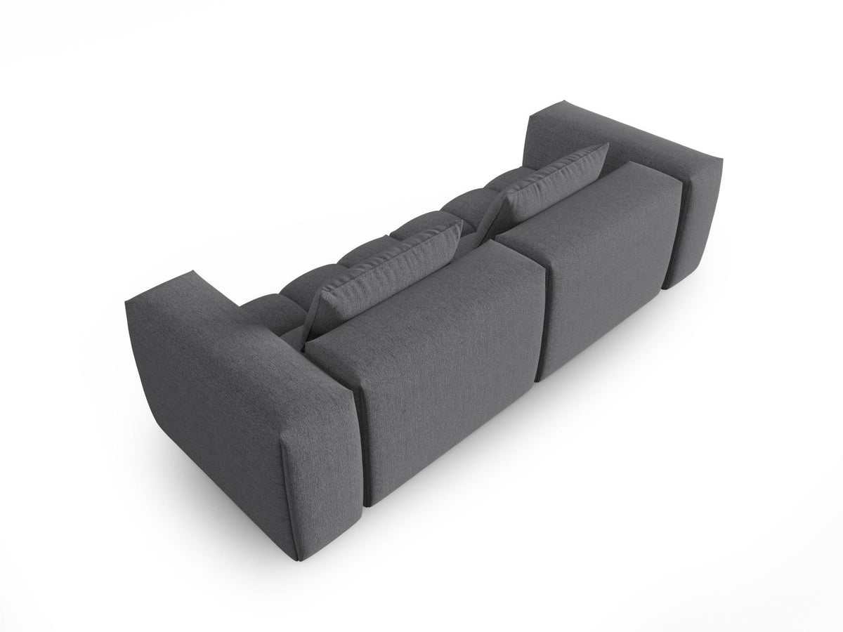 Modulares 3-Sitzer Sofa Verona in Beige mit Sorella-Stoffbezug, schwarzen Kunststoffbeinen und massivem Holzrahmen, Ansicht von vorne.
