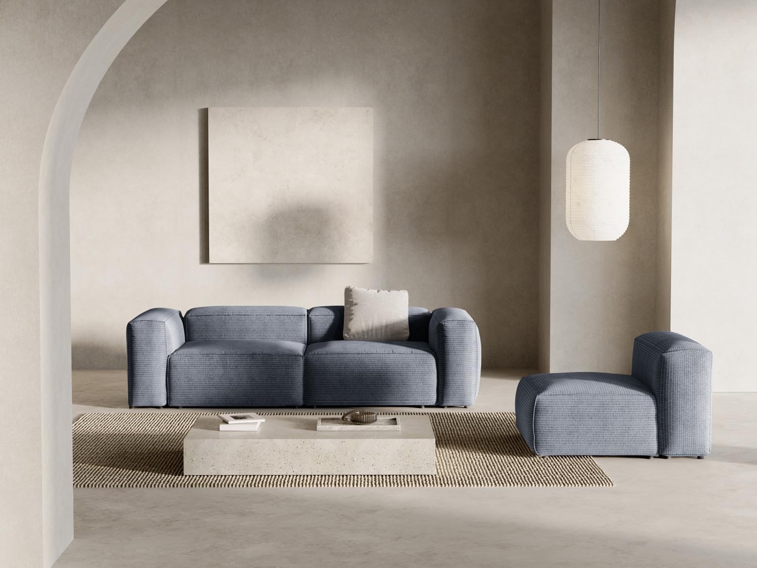 Bergamo Modular Sofa 3 Sitzer in Muted Blue-Perla präsentiert im Onlineshop von KAQTU Design AG. 3er Sofa ist von Cosmopolitan Design