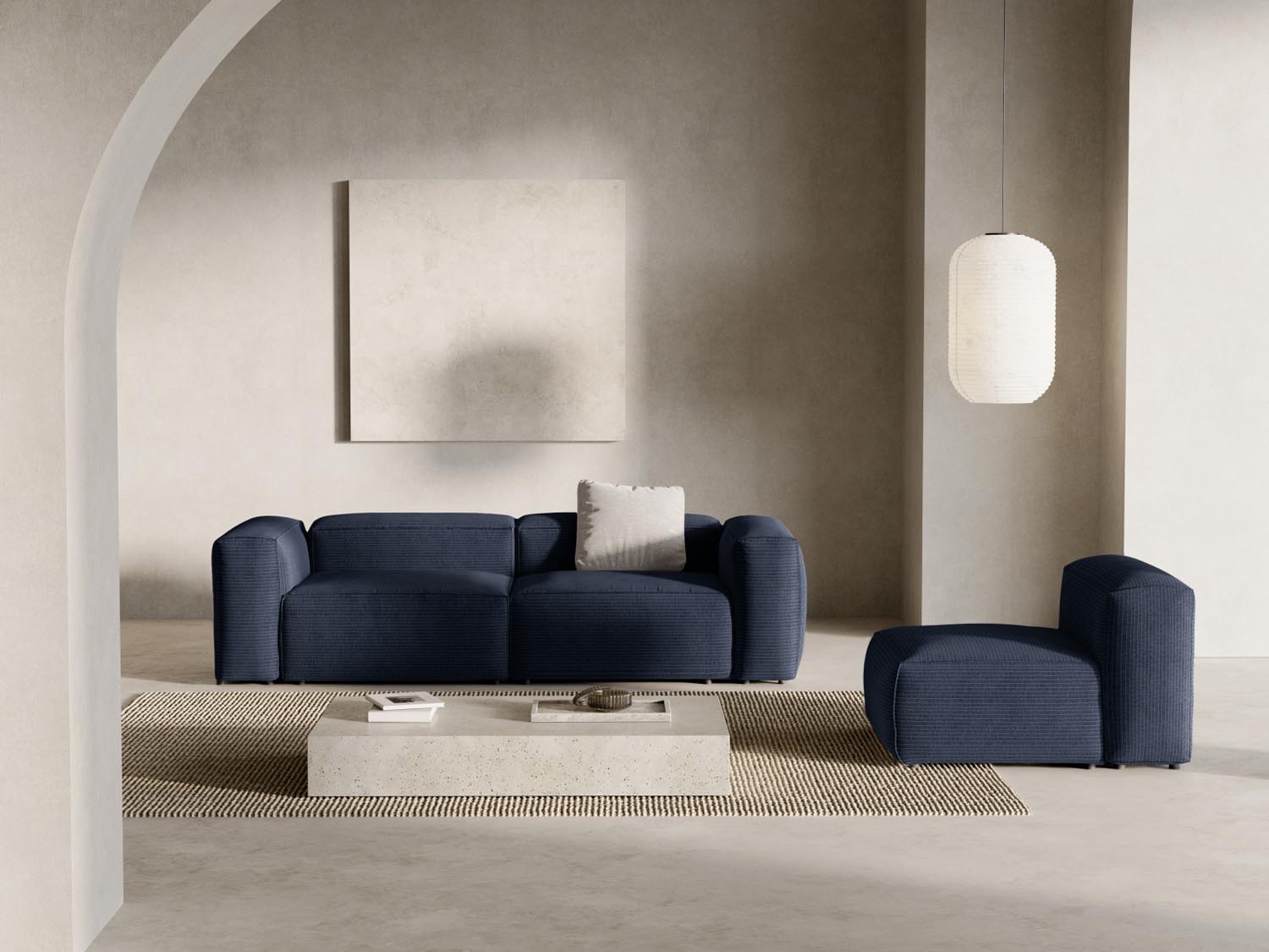 Bergamo Modular Sofa 3 Sitzer in Navy Blue-Perla präsentiert im Onlineshop von KAQTU Design AG. 3er Sofa ist von Cosmopolitan Design