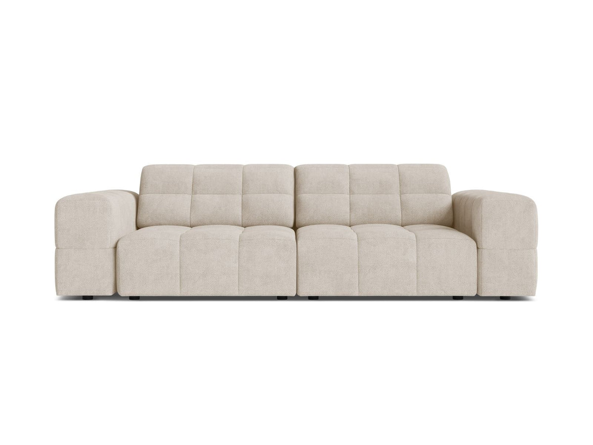 Cosmopolitan Design Chicago 3-Sitzer Sofa in Light Beige, Chenille-Stoff Eden, schwarze Kunststoffbeine, gerade Rückenlehne.
