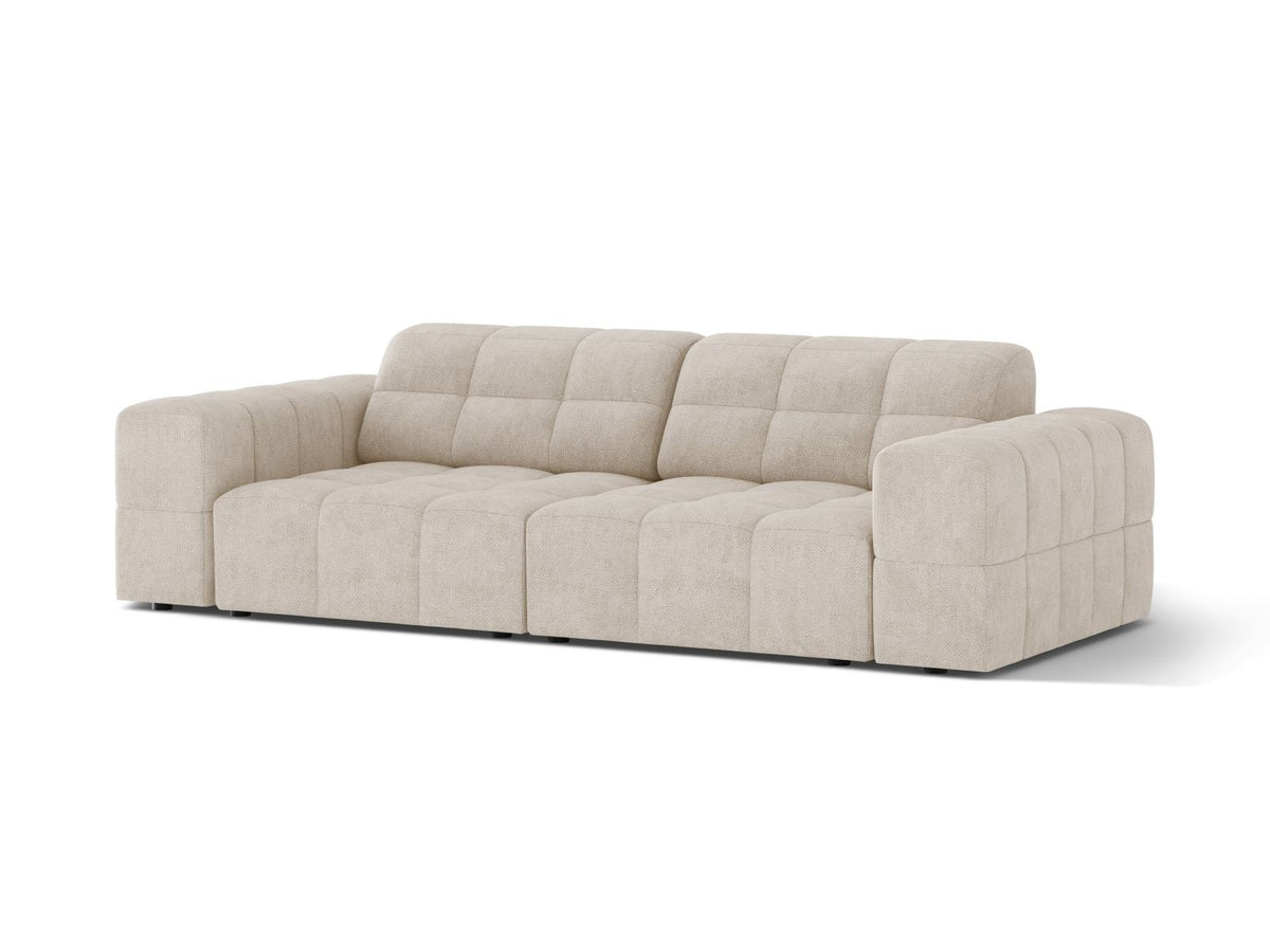 Cosmopolitan Design Chicago 3-Sitzer Sofa in Light Beige, Chenille-Stoff Eden, schwarze Kunststoffbeine, gerade Rückenlehne.