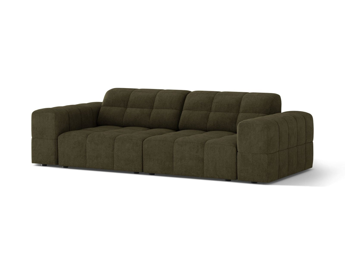 Cosmopolitan Design Chicago 3-Sitzer Sofa in Light Beige, Chenille-Stoff Eden, schwarze Kunststoffbeine, gerade Rückenlehne.