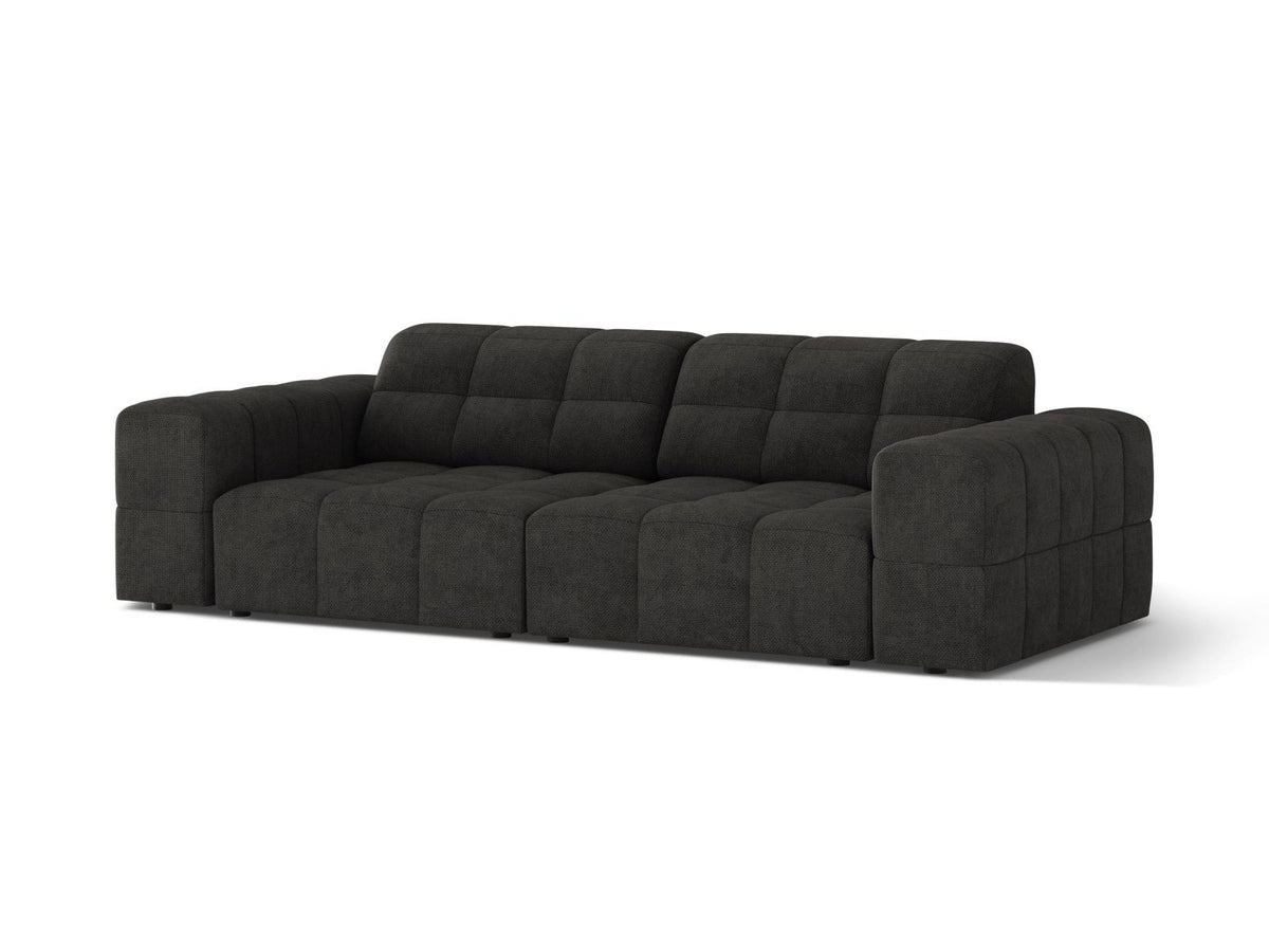 Cosmopolitan Design Chicago 3-Sitzer Sofa in Light Beige, Chenille-Stoff Eden, schwarze Kunststoffbeine, gerade Rückenlehne.