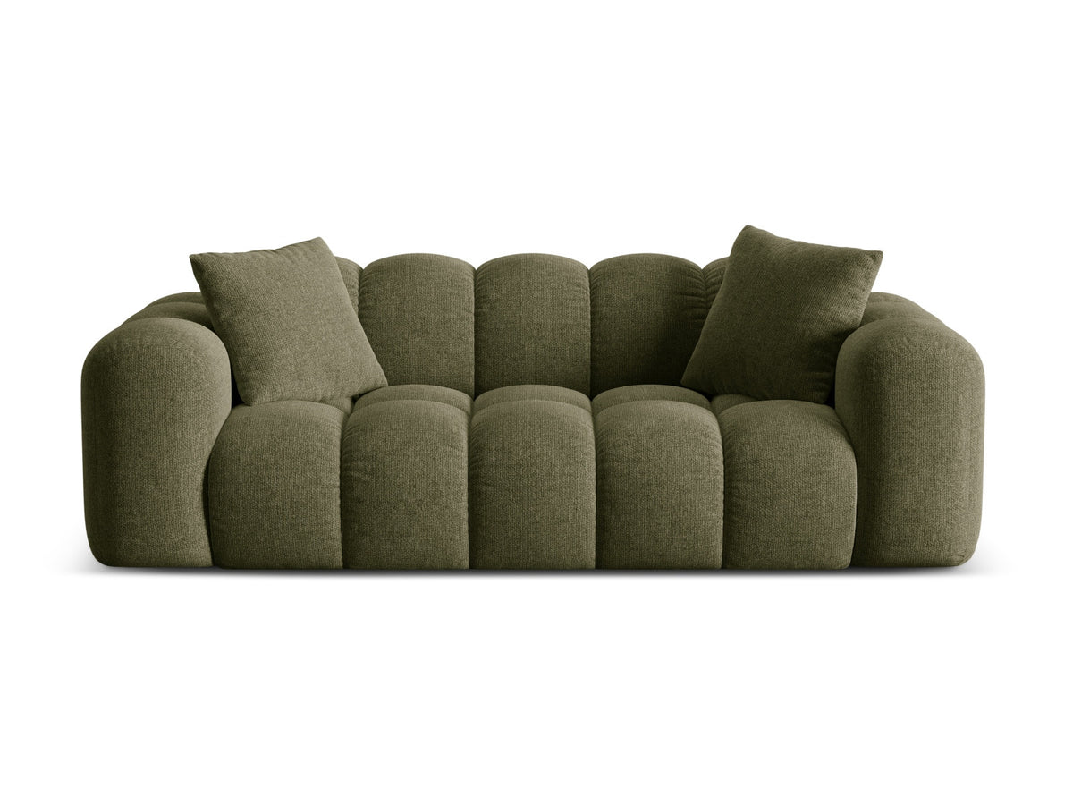 3er Sofa Treno mit Stoffbezug, schwarzen Kunststoffbeinen und flacher Rückenlehne