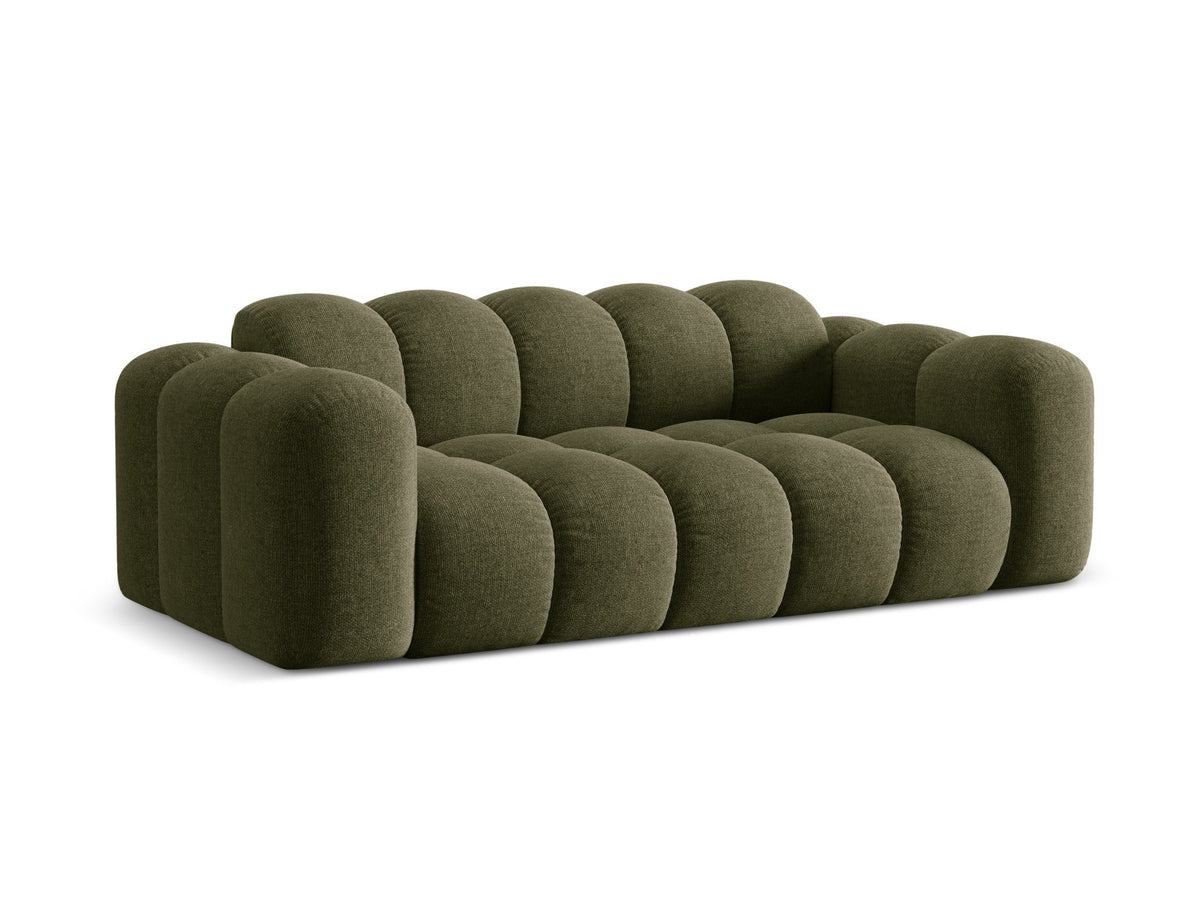 3er Sofa Treno mit Stoffbezug, schwarzen Kunststoffbeinen und flacher Rückenlehne