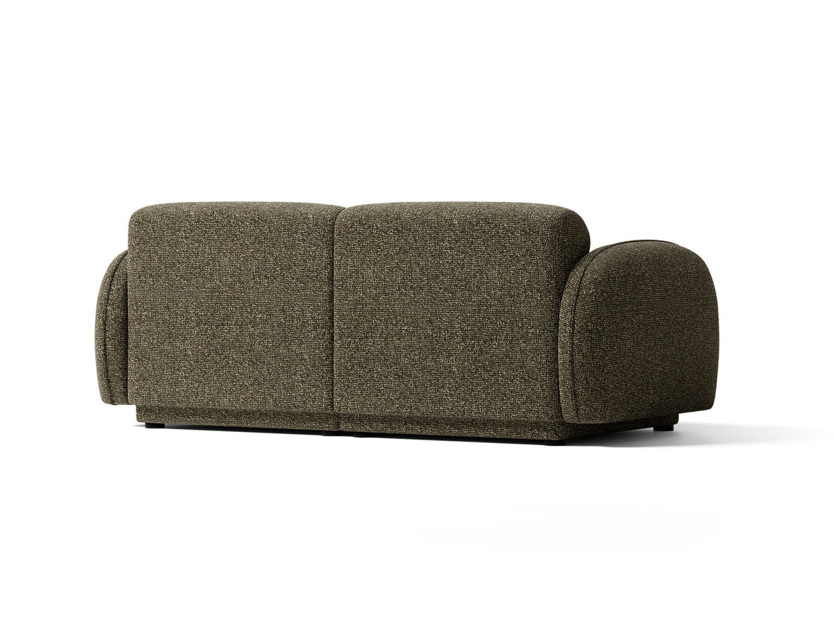 Beige-meliertes 3-Sitzer Sofa Bilbao aus Bouclé-Stoff mit Massivholzrahmen und schwarzen Kunststoffbeinen, Cosmopolitan Design.