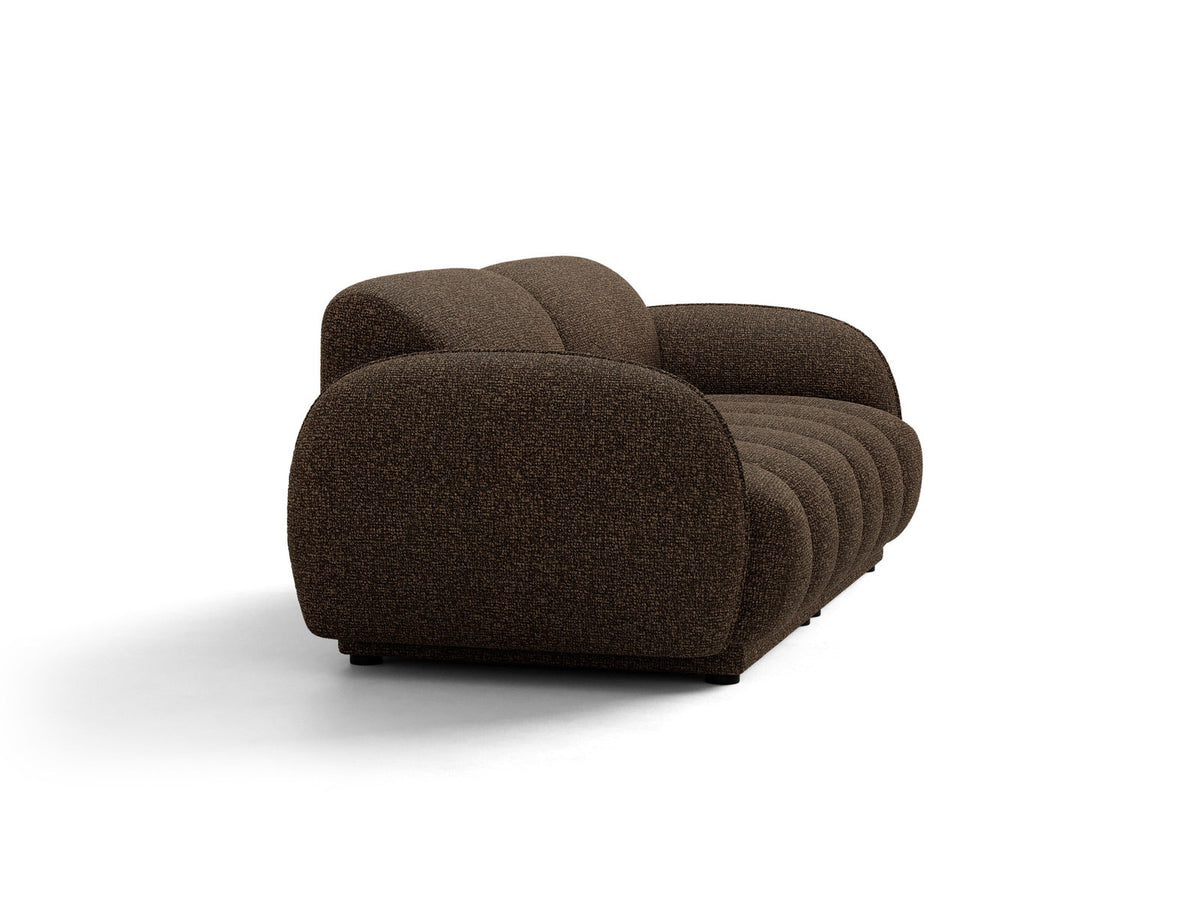 Beige-meliertes 3-Sitzer Sofa Bilbao aus Bouclé-Stoff mit Massivholzrahmen und schwarzen Kunststoffbeinen, Cosmopolitan Design.