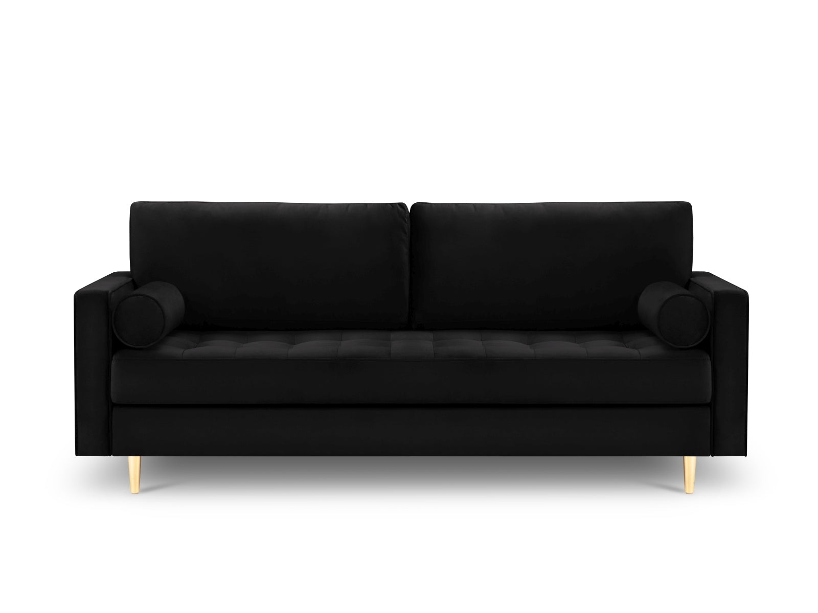 Stylisches 3-Sitzer Sofa Aspen in zeitlosem Schwarz, perfekt für stilvolle Wohnzimmer, entworfen von Cosmopolitan Design.