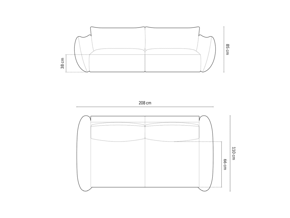 3er Sofa Matera mit Stoffbezug, Massivholzrahmen und schwarzen Kunststoffbeinen