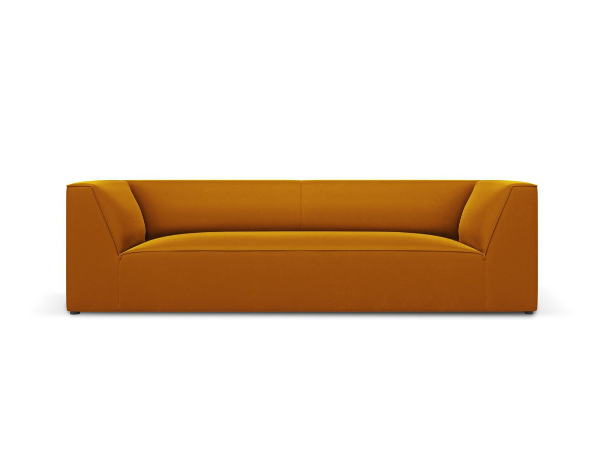 Dreisitzer-Sofa mit schwarzem Samtbezug (Salvador), Massivholzrahmen und schwarzen Kunststoffbeinen, Breite 232 cm.
