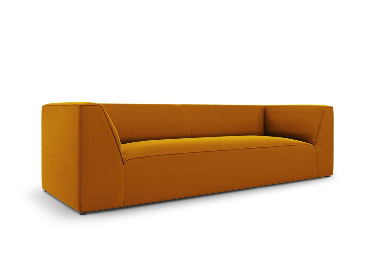 Dreisitzer-Sofa mit schwarzem Samtbezug (Salvador), Massivholzrahmen und schwarzen Kunststoffbeinen, Breite 232 cm.