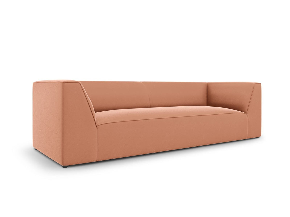 Dreisitzer-Sofa mit schwarzem Samtbezug (Salvador), Massivholzrahmen und schwarzen Kunststoffbeinen, Breite 232 cm.
